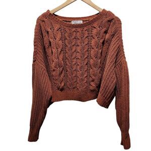 Arizona Jean Co chenille cable knit sweater in cognac brown L
